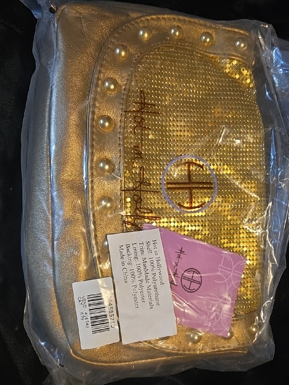 Gold Sequin Pearl-Trim Crossbody Bag